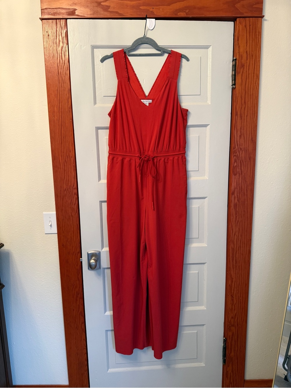 Athleta Red Sleeveless V-Neck Tie-Waist Jumpsuit